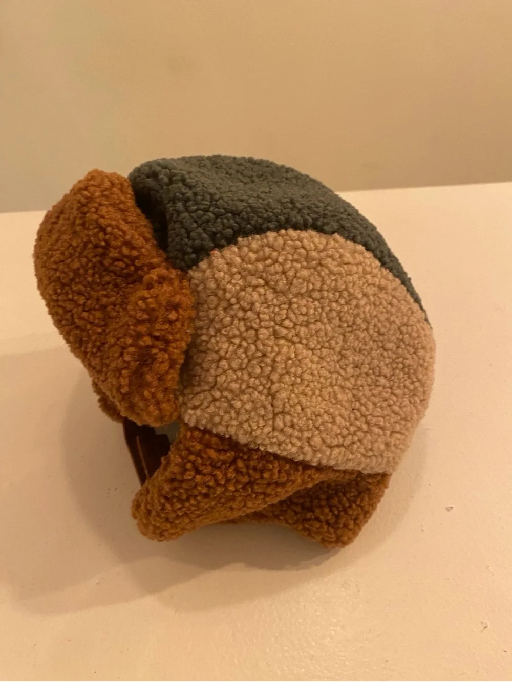Kids Colorblock Teddy Sherpa Trapper Hat Brown Beige Gray